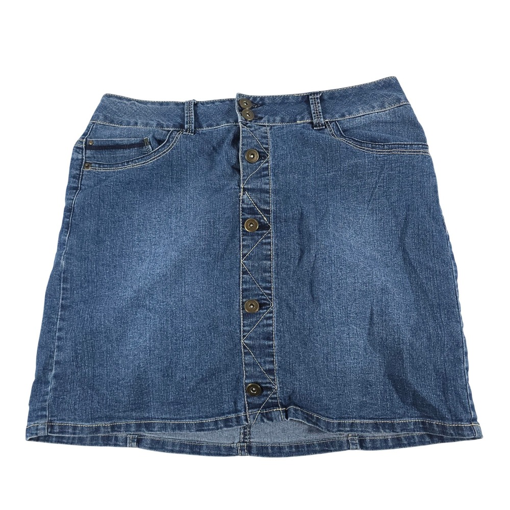 Baccini Womens Blue Denim Button Front Mini Skirt Size 10 Medium Wash‎ Stretch